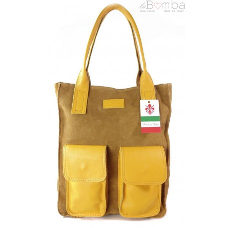 Duży worek ,pojemna torba ,kieszenie żółty z camelem BYC88GC