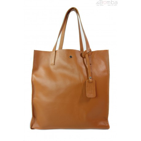 Duży pojemny worek Shopper bag na ramię A4 Vera Pelle Camel GL46C