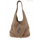 Worek zamszowy Shopper Bag , Włoska skórzana torba XL A4 Beż ciemny W456TT2