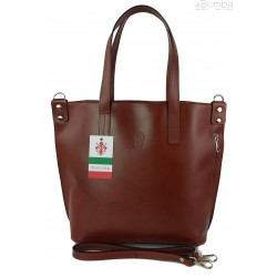 Włoska torebka skórzana na ramię ,shopper mieści A4 ,Vera Pelle ,Brązowa SB586M