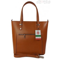 Włoska skórzana klasyczna torebka na ramię Vera Pelle ,format A4, Camel VBZ66C