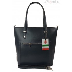 Włoska skórzana klasyczna torebka na ramię Vera Pelle ,format A4, Szara - Grafit VBZ66G