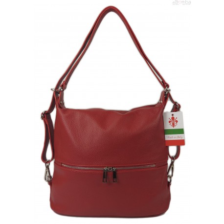 Torebko plecak,Włoski worek na ramię Vera Pelle,pojemny A4 czerwony STZ34R