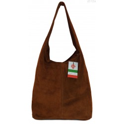 Zamszowy worek , Włoska skórzana torba xl a4 Brązowy shopper bag W356M