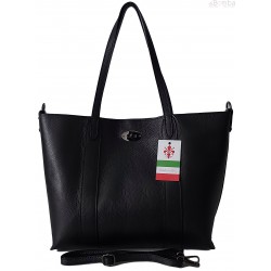 Pojemna włoska torba Shopper bag ,skórzana na ramię mieści A4 ,Vera Pelle , Czarna SB755N