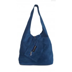 Worek zamszowy Shopper Bag , Włoska skórzana torba XL A4 Blue Jeans W456BS3