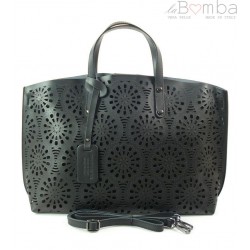 Shopper Bag Vera Pelle Ażurek czarna SB543N