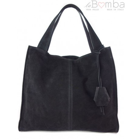 Duża zamszowa torba XXL Shopper bag ,worek Vera Pelle pojemny Czarny WK799N
