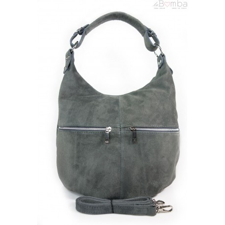 Klasyczny worek na ramię ,zamki suwaki XL A4 Shopper bag zamsz naturalny szara W345G